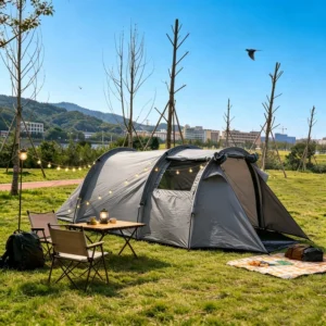 Outdoor Camping Double layer Tunnel Tent Four season 190T Polyester Waterproof Large Space Sky Curtain 2 in 1 Portable Canopy