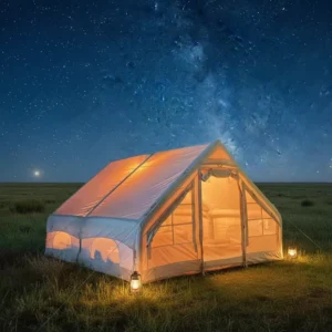 Outdoor Camping Four season Quick Automatic Opening Waterproof Canvas Cotton Air Pole Glamping Inflatable Tent