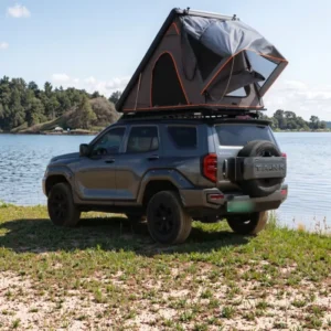 Outdoor Camping Quick Setup Triangular Aluminum Hard Shell Waterproof Four-Season Rooftop Tent with Ladder