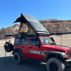 Outdoor Camping Slimline Rooftop Tent Hard Shell Aluminum Canvas 1-2 Person 4WD Car LED Light Four-Season