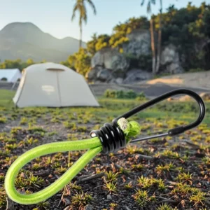 Outdoor Camping Tent Hooks with Bungee Cord, Binding Strap, and Stretchy Latex Rubber