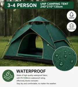 Outdoor Camping Tent with Thickened Support Rods Reinforced Frame Waterproof Against Heavy Rain