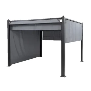 Outdoor Canopy Gazebo Pergola with Retractable Shade Curtains Aluminum Frame All Weather Patio Shelter Backyard Garden Deck