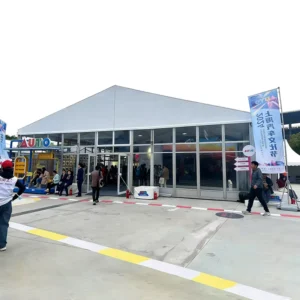 Outdoor Car Carnival Display Tent Large Clear Glass Side Double Entrance Marquee for Auto Culture Fair Visitor Experience Booth