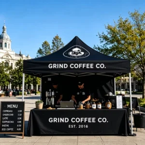 Outdoor Custom Logo Pop-Up Tent, UV-Resistant, with Walls for Food Booths and Market Stalls