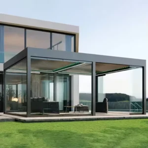 Outdoor Custom Modern Waterproof Bioclimatic Aluminum Louvre Pergola with Laminated Glass for Villa Park