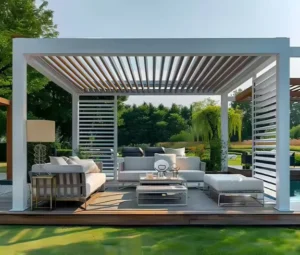 Outdoor Customized Modern Villa & Park Eco-Friendly Anti-Corrosion Aluminium Louvre Pergola with Laminated Glass