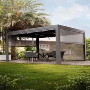 Outdoor Electric Aluminum Pergola with Adjustable Louvers, Waterproof and Sunproof Patio Shelter