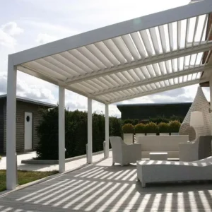 Outdoor Electric Retractable Aluminum Pergola with PVC Waterproof Folding Roof, Powder-Coated