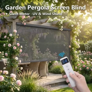 Outdoor Electric Roller Screen Blind for Garden Pergola, Silent Motor, UV and Wind Shield, Smart Remote Control
