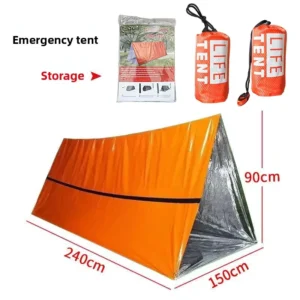 Outdoor Emergency Tent Sleeping Bag Thermal Blanket Portable Cold proof for Disaster Relief Mountaineering (Orange Silver PE