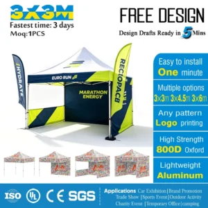 Outdoor Event Tent 3x3m Custom Graphic Pop-Up Canopy Folding Marquee for Corporate Exhibition Display