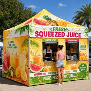 Outdoor Food Tent, Custom Printed Fresh-Squeezed Juice Food Booth for Farmers Markets, Street Fairs, and Food Festivals