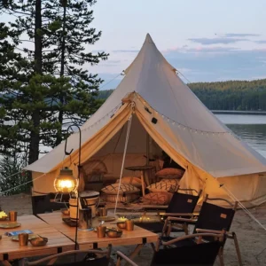 Outdoor Four Season Oxford Tent with Wood Stove Camping One Bedroom Yurt Tent 4-5 Person Luxury Glamping