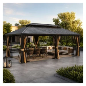 Outdoor Furniture Aluminum Frame Double Metal Roof Pavilion Hardtop Mosquito Gazebo Pergola