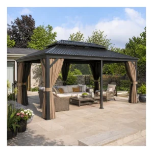Outdoor Furniture Pavilion Aluminum Frame Canopy Gazebo Pergola Double Metal Roof