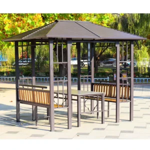 Outdoor Galvanized Metal Four-Post Pavilion with Roof Canopy and Sunshade for Villa Courtyard and Garden