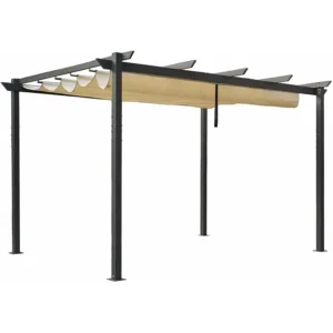 Outdoor Garden Aluminum Pergola Gazebo Canopy 10x13x8 Waterproof Roof Beige ZWMPG-1013