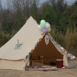 Outdoor Glamping 4m Cotton Canvas Bell Tent 6-8 Person Camping Yurt Tent Mongolian