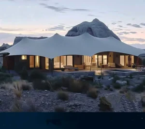 Outdoor Hotel Campsite Yurts and Tensioned Membrane Pointed-Top Tents for Homestays and Hotels