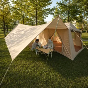 Outdoor Inflatable Ridge Shelter 420D Oxford Family Cabin 396x270x200cm Khaki PVC Column Camping Bulk