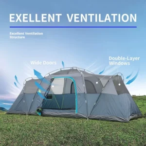 Outdoor Large Four-Season Camouflage Eco-Friendly Tent Camping Yurt Two-Room-Hall Camp 10-Person Canopy Tunnel Portable