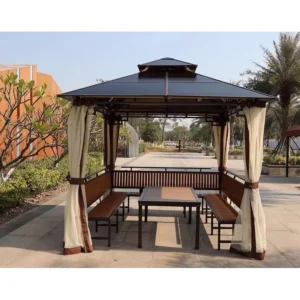 Outdoor Metal Waterproof Hardtop Pavilion Gazebo for Patio and Garden