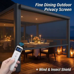 Outdoor Motorized Privacy Screen Blind Electric Remote Control Wind Insect Shield UV Block Restaurant Patio Pergola Shade