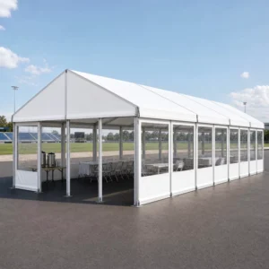 Outdoor Party Tent for Events with a Shape Roof Aluminum Frame and Open Clear Span Interior for Temporary Event Spaces