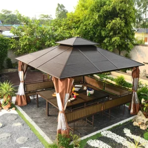 Outdoor Patio Garden PC Board Gazebo with Side Curtains