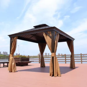Outdoor Patio Polycarbonate Sheet Gazebo Canopy with Waterproof Side Curtains for Sun Rain and Snow Protection