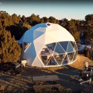 Outdoor Permanent Geodesic Dome Tent Geodome Hotel Prefab PVC Dome House Glamping Tent with Bathroom