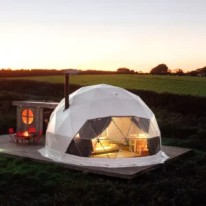 Outdoor Resort Glamping Geodesic Dome Tent with Bathroom Camping Prefabricated Hotel Green Houses
