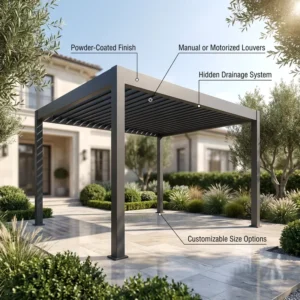 Outdoor Shelter Hardtop Waterproof Weather Resistant Eco Friendly Windproof Steel Pergola for Bulk Project Supplier