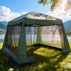 Outdoor Square Camping Sunshade Tent with Mesh Awning, 22mm Galvanized Pipe Frame, Rainproof, 320x320cm