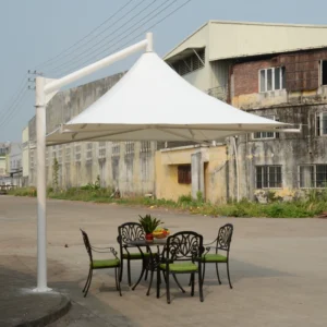 Outdoor Steel-Frame Pergola Canopy with Tensile Canvas Shade Structure for Gardens and Camping
