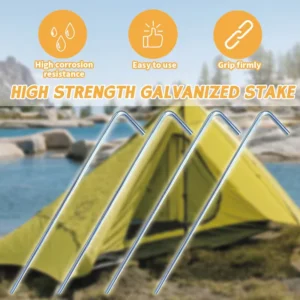 Outdoor Tent Stakes Ground Pegs Camping Tent Pegs 7 Shape Heavy Duty Galvanized Steel for Hiking and Fishing Anchors