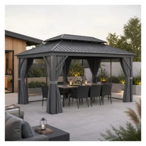 Outdoor Terrace Balcony Backyard Aluminum Metal Hardtop Gazebo Double Roof Canopy Pergola