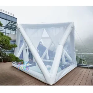 Outdoor Transparent Inflatable Bubble Dome Triangle Airtight Tent 0.6mm PVC Built-In Fan