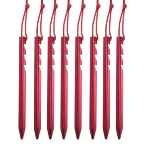 Outdoor Ultra Light 18CM Sky Curtain Adjustable Red Aluminum Tent Stakes and Guy Rope for Camping Ground Pegs