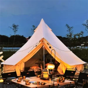 Outdoor Waterproof Four season Luxury Camping Bell Shaped Yurt Mold Resistant Tent Cotton Canvas One Bedroom 4 5 Person Family