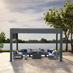 Outdoor Waterproof Motorized Pergola Canopy with Mosquito Screen for Sun and Rain Protection