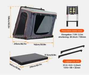 Overland Camping Aluminum ardtop Roof Tents for Vehicles Large Clamshell Hinge Hard Shell Roof Top Tent