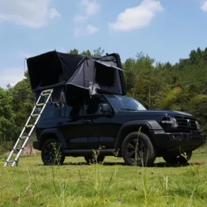 Overland Side-Opening ABS Hard Shell 3-4 Person Rooftop Tent with Aluminum Telescopic Ladder and Skylight