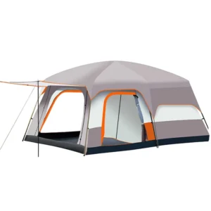 Oxford Waterproof Four-Season Outdoor Camping Tent with Two Bedrooms, Living Room, 10-Person Capacity, Fiberglass Poles