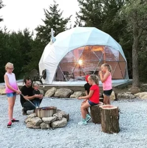 PVC Four-Season Dome Tent for Seaside Resort Geodesic Dome House with Aluminum Frame for 2-Family Camping
