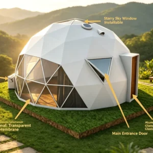 PVC Geodesic Dome Shelter Heat Insulated Anti-Aging Cabin CE Certified for Commercial Glamping Camp Group Lodging Facilities