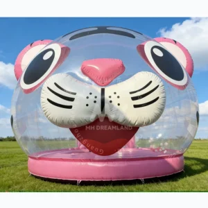 PVC Inflatable Tiger Shape Bubble House with Jumping Mattress Transparent Tunnel Customization Size Indoor Outdoor Kids Parties