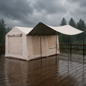 Panoramic View 12sqm Family Tent Luxury Glamping Suite Triple Door Access Waterproof Oxford Cloth Heavy Duty Grounds Cover BBQ