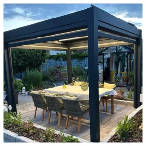 Patio Aluminum Bioclimatic Pergola with Adjustable Louvered Canopy, Waterproof Outdoor Gazebo